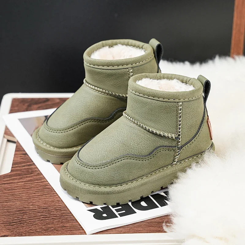 الأطفال حذاء من الجلد أصابع مستديرة الاطفال أحذية بوت قصيرة مع الفراء السميك 2025 شتاء جديد بنين بنات أطفال الأحذية الجلدية تنوعا لينة #2
