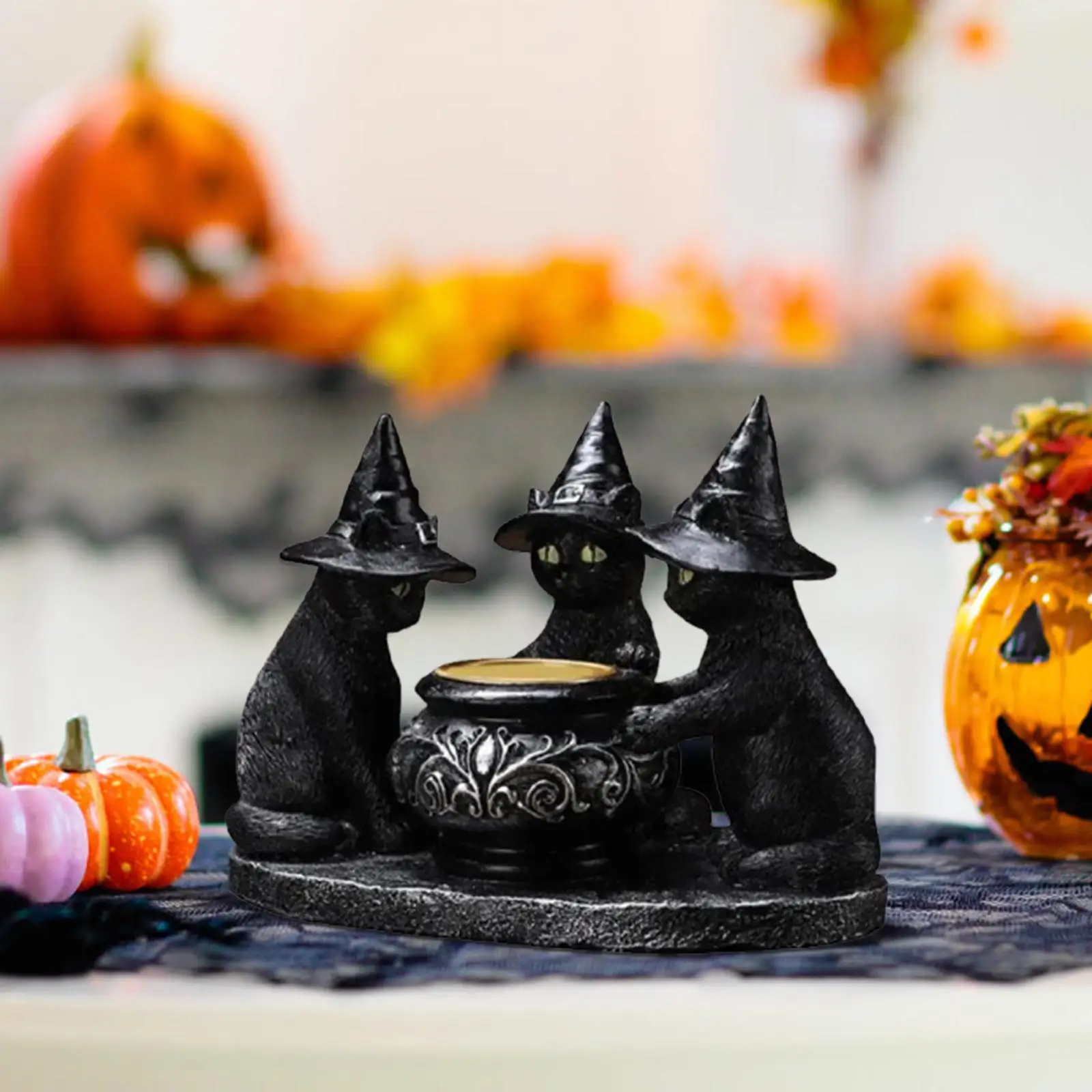 Halloween Candlestick Home Hotel Candelabras Gift Black Cat Tealight Candle Holder for Fireplace Mantel Farmhouse Dinner Kitchen