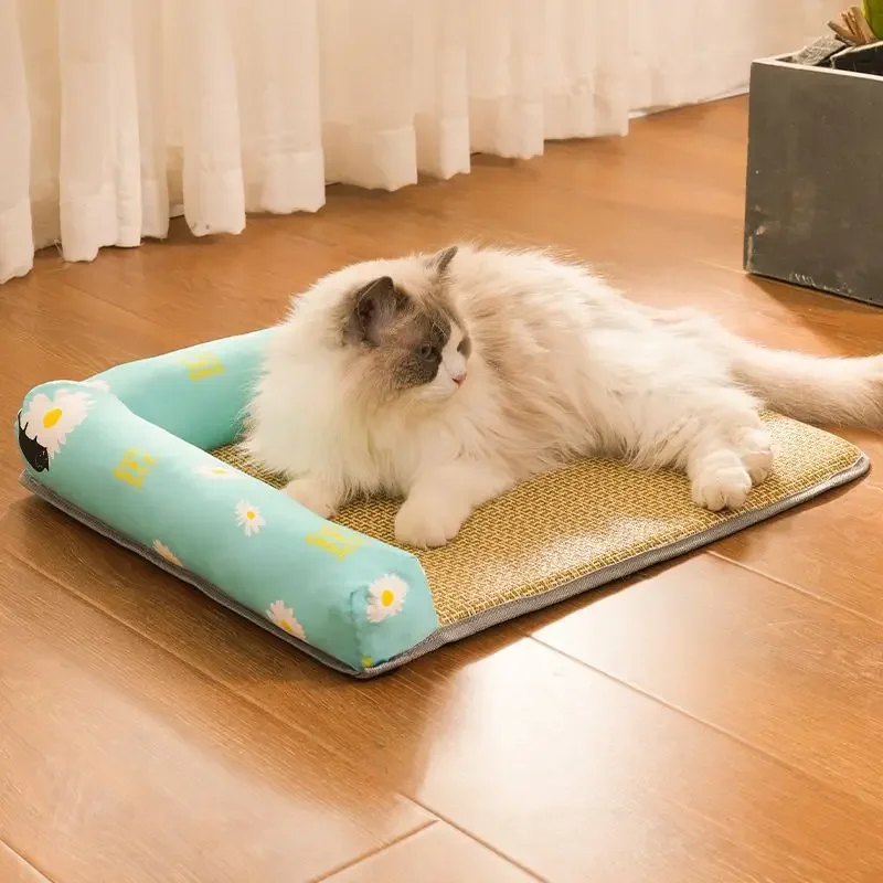 Pet Cooling Mat Rattan Pet Cooling Pad Waterproof summer Cool Dog Kennel Cat Nest Cool Bed Cool Sleeping Rattan Mat