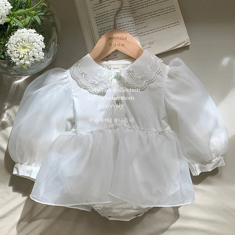 

2024 New Spring Toddler Baby Girl Romper Long Sleeved Cotton Mesh Splicing Newborn Baby Girl Jumpsuit 0-24M Children Clothes