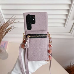 Zipper Wallet With Card Holder Crossboby Phone Case for Samsung Galaxy S24 S22 Ultra Plus S23 FE A15 A25 A35 A55 A24 A34 A54 A14