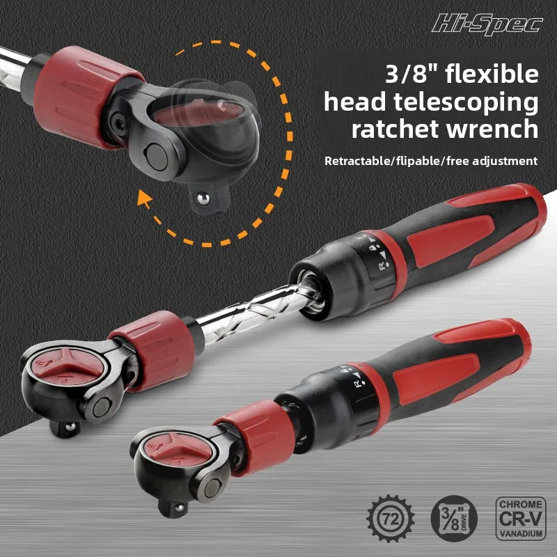 

Телескопический трещоточный ключ Hi-Spec с подвижной головкой 3/8, быстросъемный трещоточный ключ для средних корпусов