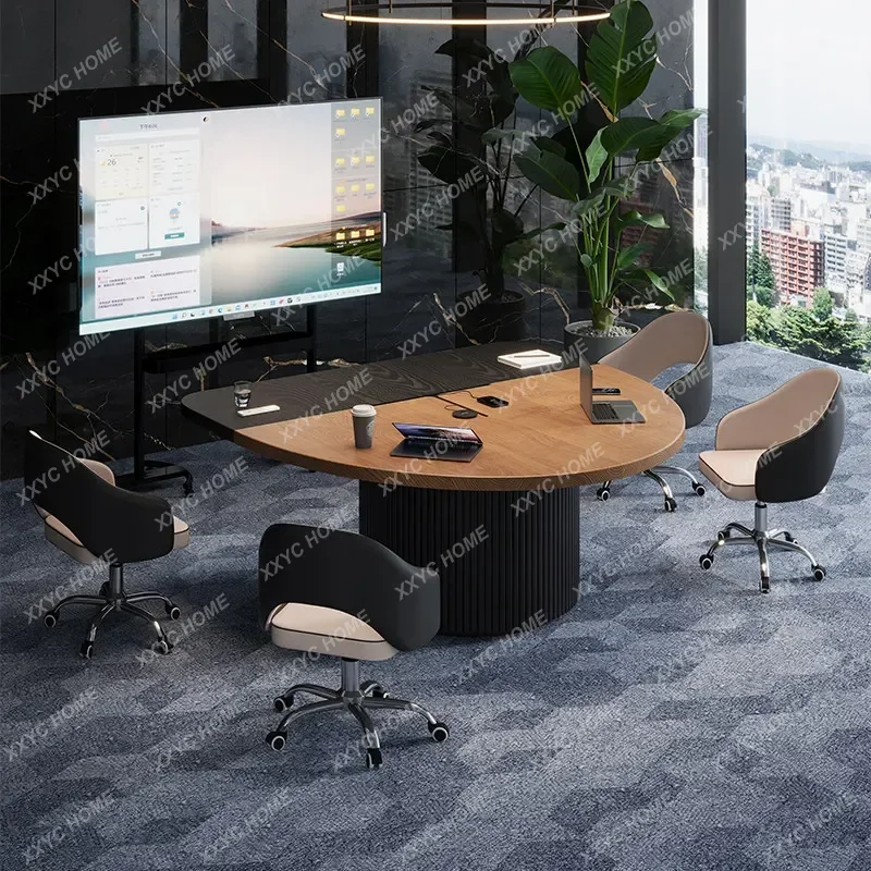 

MMModern simple solid wood small, business workbench negotiation table and chair combination light luxury high senseY