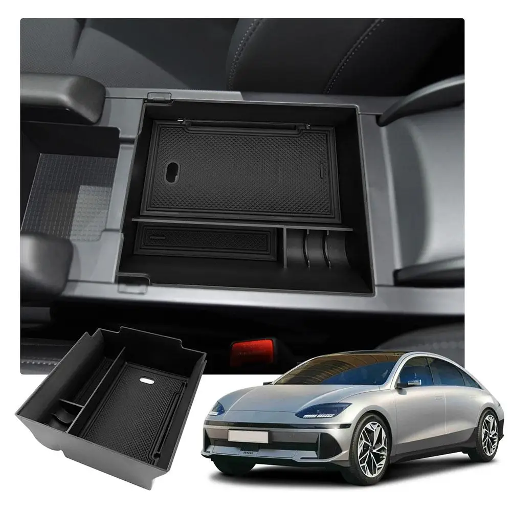 Car Central Storage Box For Ioniq 6 2023 Non-slip Rubber Armrest Storage Box Auto Interior Ioniq 6 Auto Accessories X5D8