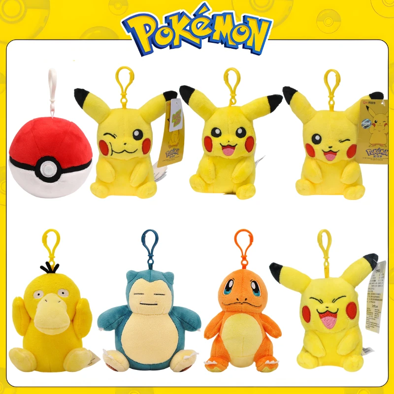 Original Pokemon Pikachu Poke Ball Plush Toys Keychain Kawaii Charmander Snorlax Psyduck Plushies Anime Peluche Dolls Pendants