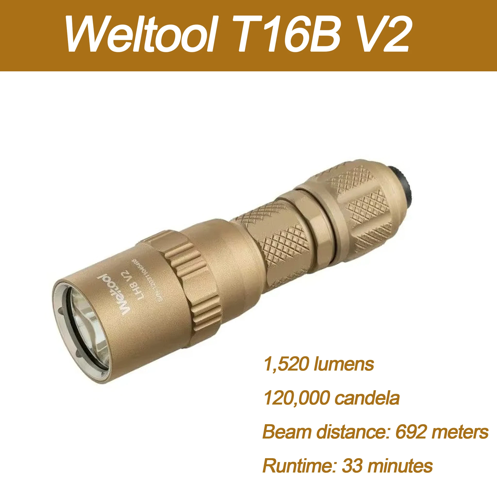 Weltool T16B V2 18350 Compact LED Tactical Flashlight High Lumen Rechargeable Flash Light 1520 Lumens Torch Light