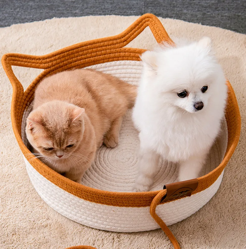 Pet cat nest rattan woven cat nest grass woven Scratching post teddy nest mat cool summer corn skin felt hair generation