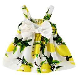 Summer Lovely Cute Casual Dresses Baby Girls Vest Lemon Printing Baby Dress Lemon Printing Knee-Length Children's Clothing