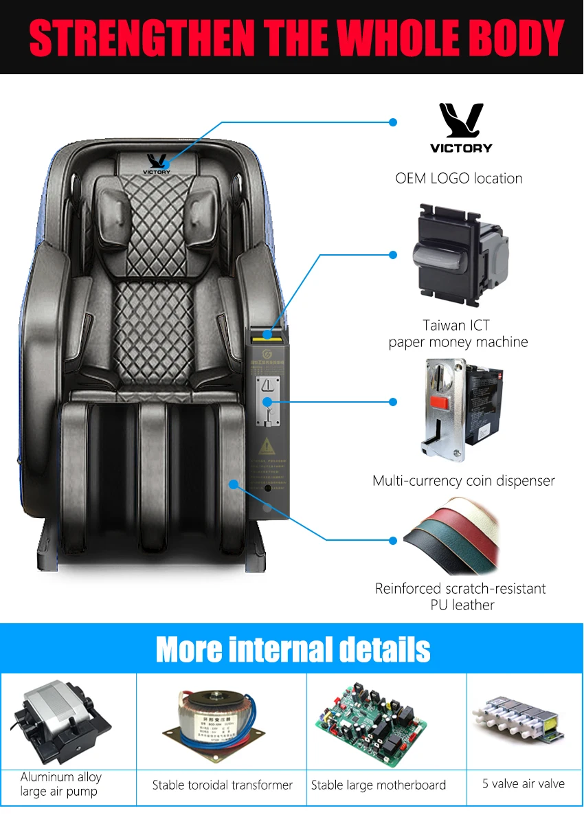 Sillón de Masaje VCT con Sistema de Pago, Sillón de Masaje de Gravedad Cero para Todo el Cuerpo, Productos de Masaje que Funcionan con Monedas, Sillón Tipo Sofá