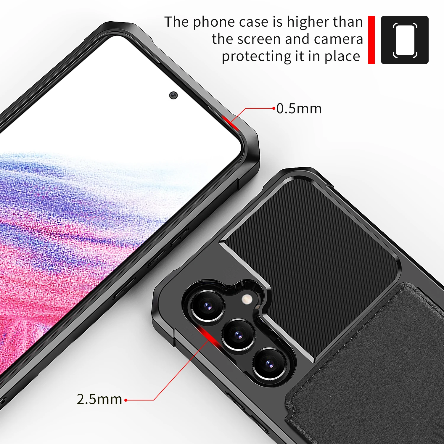 for Samsung Galaxy A14 5G/A54 5G Credit Card Case PU Leather Flip Wallet Cover with Photo Holder Hard Back Cover image 5