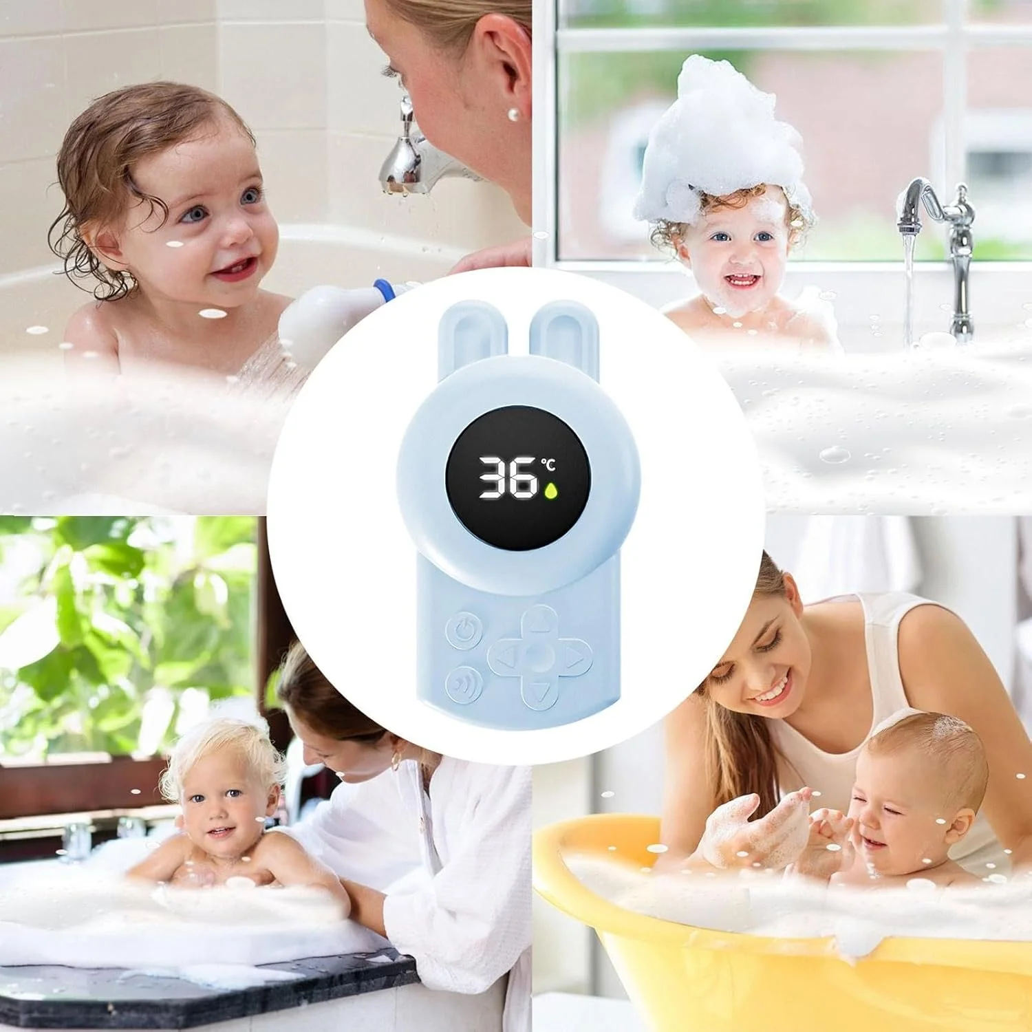 JUSTLANG Blue Seal Baby Bathtub Shower Water LED Thermometer Baby Safe Temperature Sensor Floating Waterproof Baby Cartoon