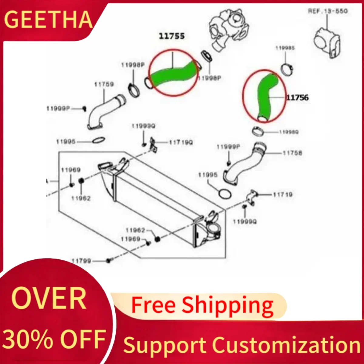 

For Mitsubishi Pajero Sport QF QE MQ MR Triton 2.4L 4N15 Silicone Intercooler Hose Pipe Tube