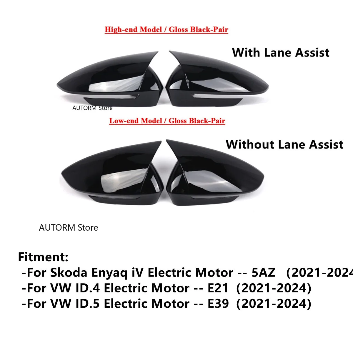 Pair Rearview Side Mirror Cover Trim For VW ID.4 ID.5 Electric Motor E21 E39 For Skoda Enyaq iV 5AZ Mirror Cap Cover