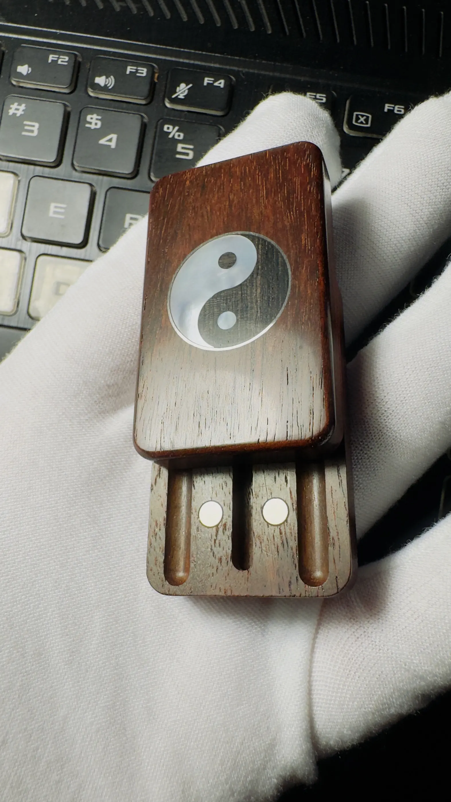 EDC Fidget Slider Toy Custom Indian Rosewood Blackwood Mother of Pearl Bagua with Silver Inlay Stress Relief Handmade Portable