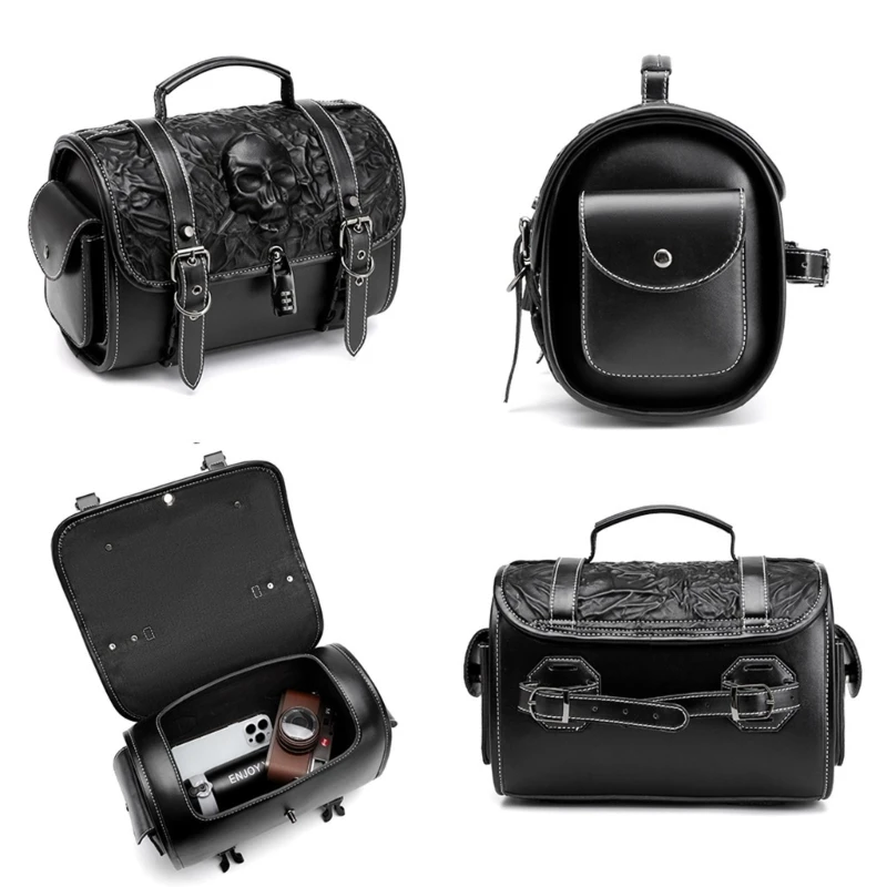 Rebellious Skull Pattern Motorcycle Tool Strong PU Side Bag for Bikes