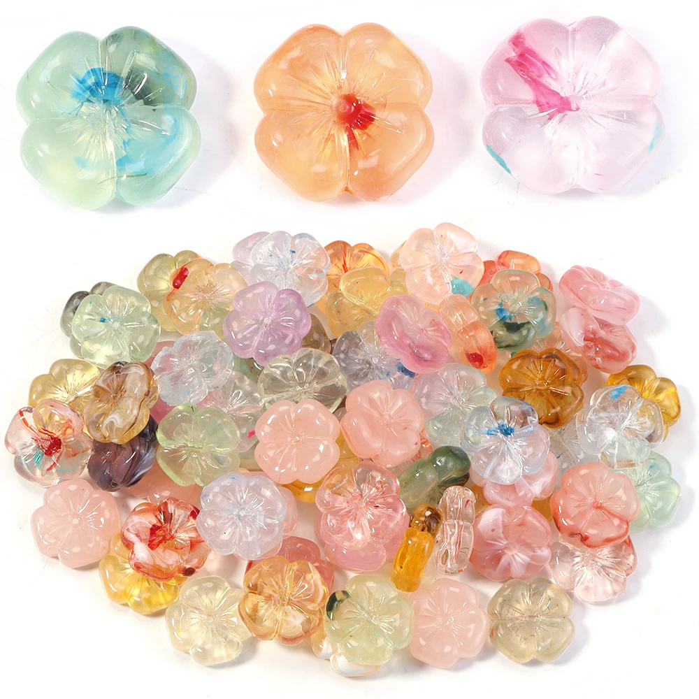 10 Stück Blumen-Acrylperlen, bunte vierblättrige Blumen, lose Spacer-Perlen für die Schmuckherstellung, DIY-Armband, Halskette, Handy-Schlüsselanhänger