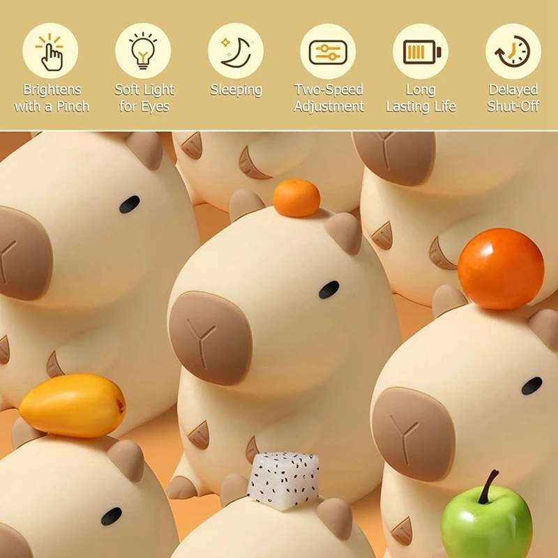 Capybara 야간 조명, Capybara 탭 LED 야간 램프, 귀여운 Capybara 야간 조명
