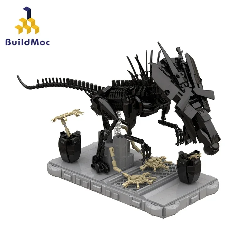 BuildMoc For Aliens Science Movie Empress Mecha Queen Monster Building Blocks Kit Facehuggers Animal Brick Toy For Children Gift