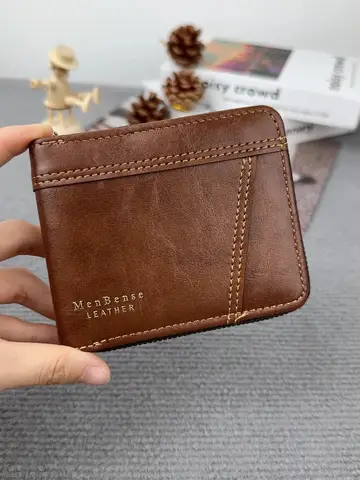 New Men's Business Wallet Classic Spliced Synthetic Leather Multi-Card Short Wallet Large Capacity Zipper Card Bag Zero Purse