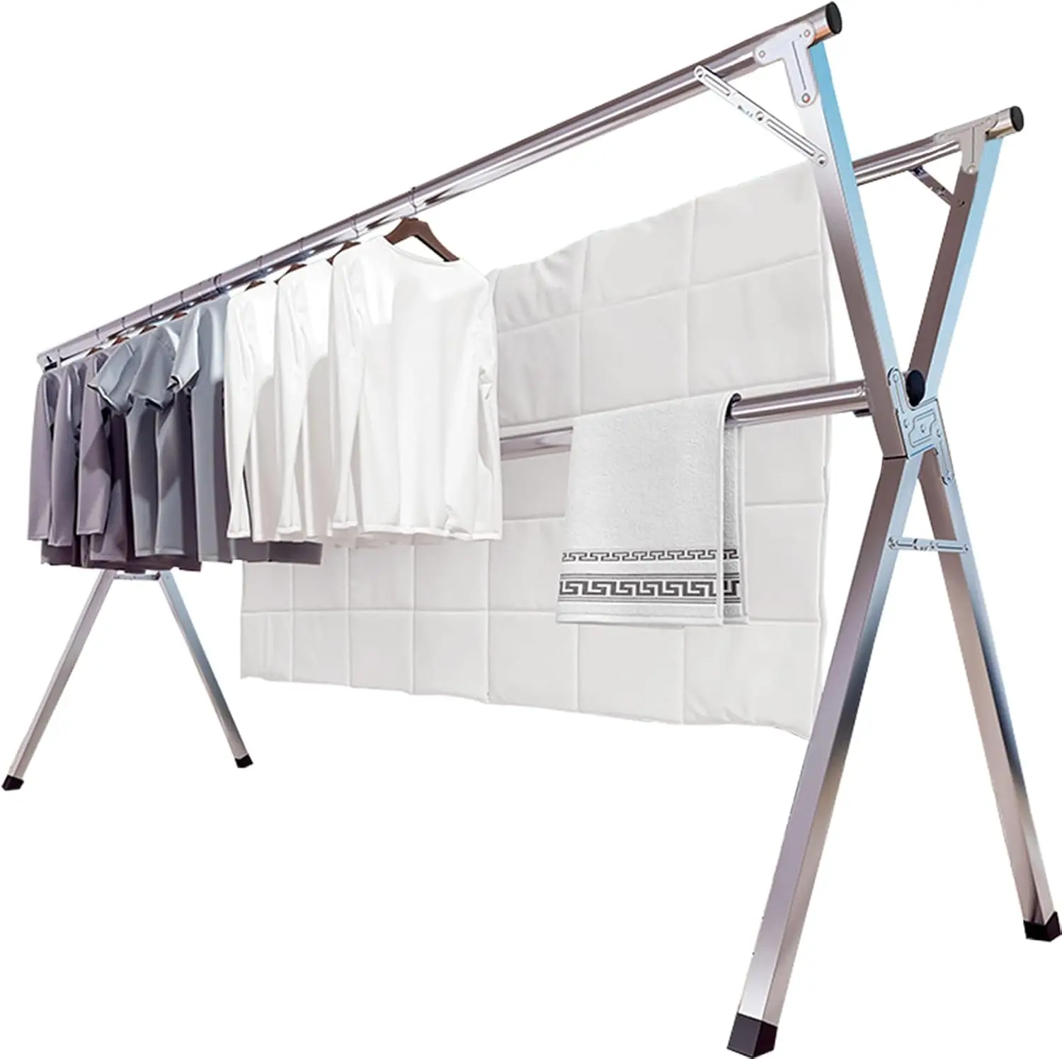 95 Inches Clothes Drying Rack Clothing Folding Indoor Outdoor, Heavy Duty Stainless Steel Laundry