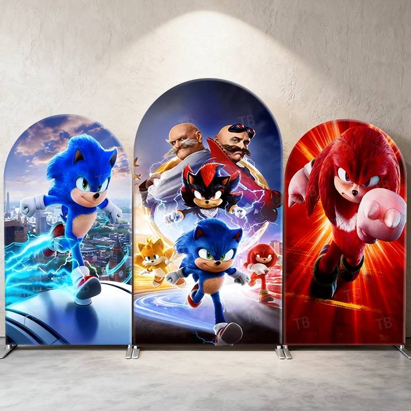 

Sonic Arch Backdrop Cover, Gaming Theme Knuckles Shadow Photograph Background for Birthday Party, Event Decor & Photo Booth Prop