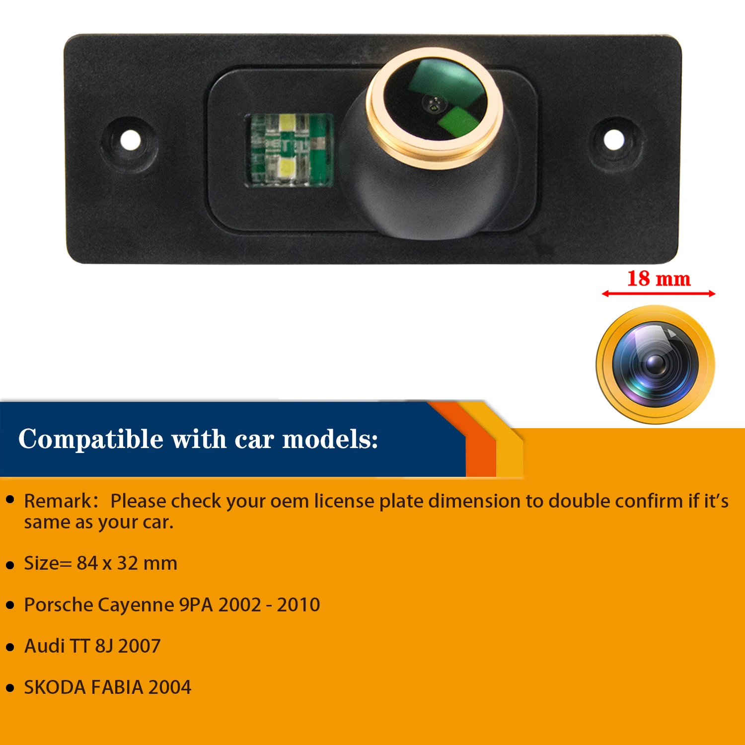 HD 1280*720p Rear View Backup Camera for Cayenne 2002-2010, Night Vision Camera Integrated in Number Plate Light License Camera