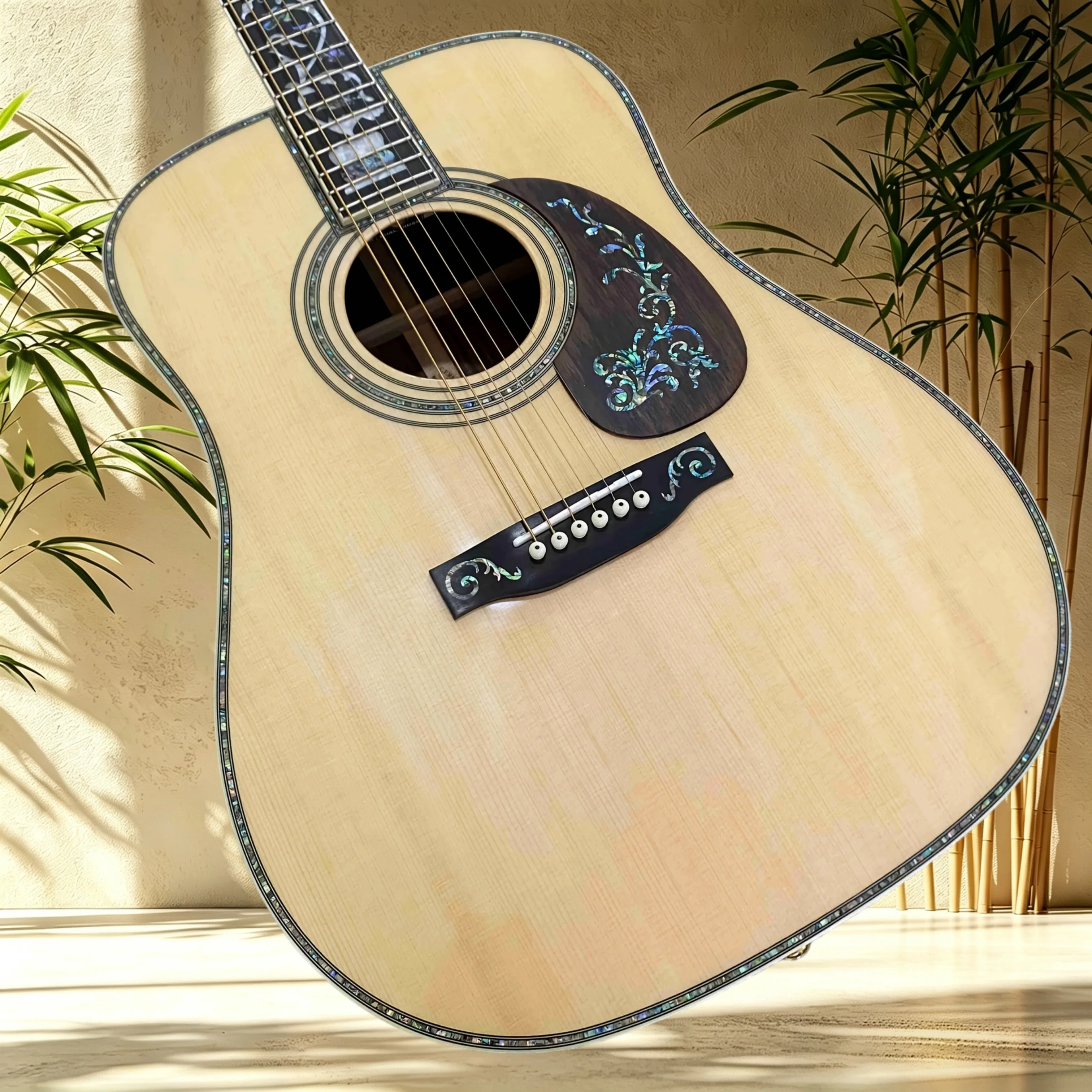 41 Inch D45 Acoustic Guitar Natural Gloss Floral Abalone Pickguard Shell Binding Ebony Fretboard Band Rehearsal Free Shipping