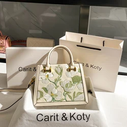 High Quality Textured Leather Embroidered Floral Square Bag Fashion Women's Handbag Lady Purse Female Shoulder Messenger Bag