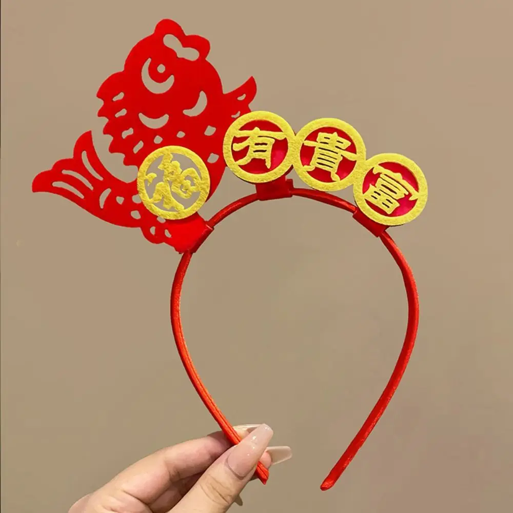 

Красная повязка на голову 2024, повязка на голову с Новым годом, талисман, дракон, китайский стиль, повязка на голову с драконом, фетровый обруч для волос, новогодний талисман