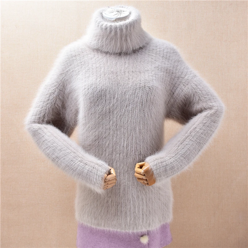 

Women Mujer Autumn Winter Thick Warm Hairy Mink Cashmere Knitted Turtleneck Long Sleeves Slim Blouses Pullover Sweater Jumper