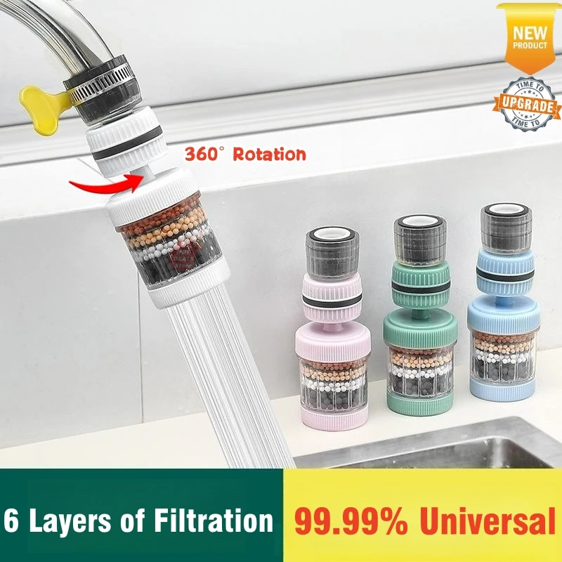 99% Universal Activated Carbon Faucet Filter 6 Layers of Filtration Removes Chlorine Heavy Metal Hard Water for Kitchen Bathroom