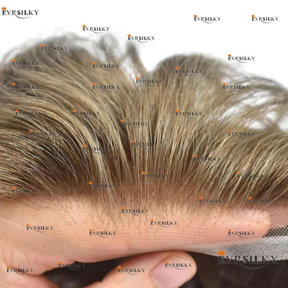 Natural Hairline Q6 Lace Front #22r Blonde Brown 100% Human Hair Super Durable Pu Grey 1B40Men Toupee Breathable Wigs Prosthesis