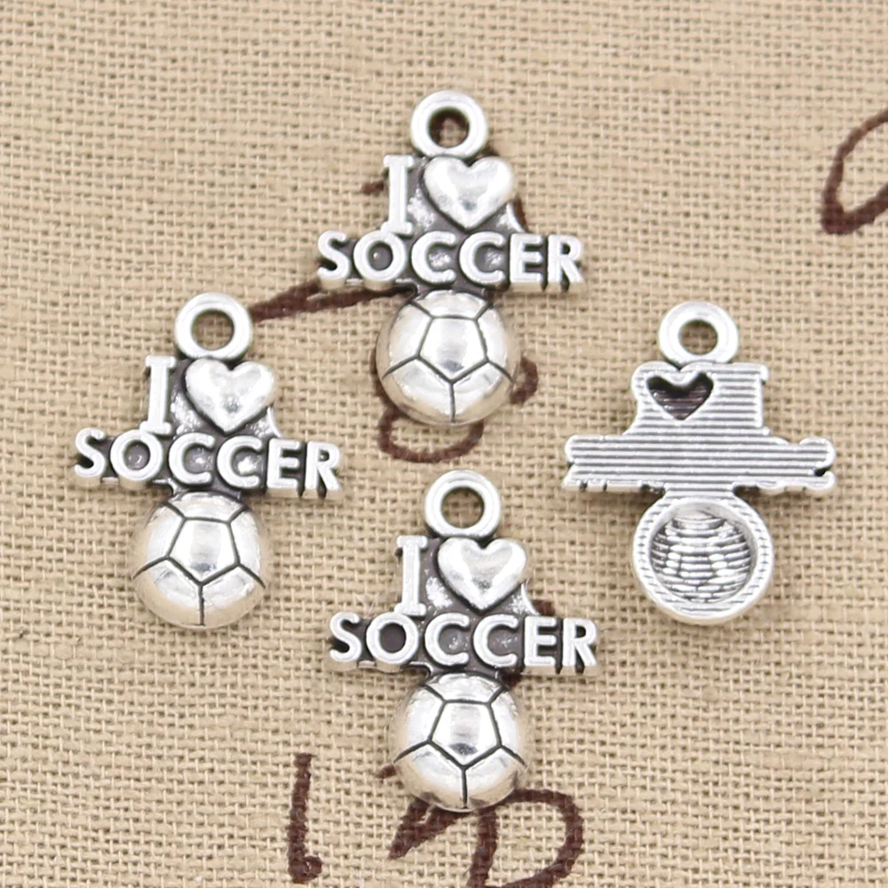 12pcs Charms I Love Soccer 20x16mm Antique Silver Color Pendants Making DIY Handmade Tibetan Finding Jewelry