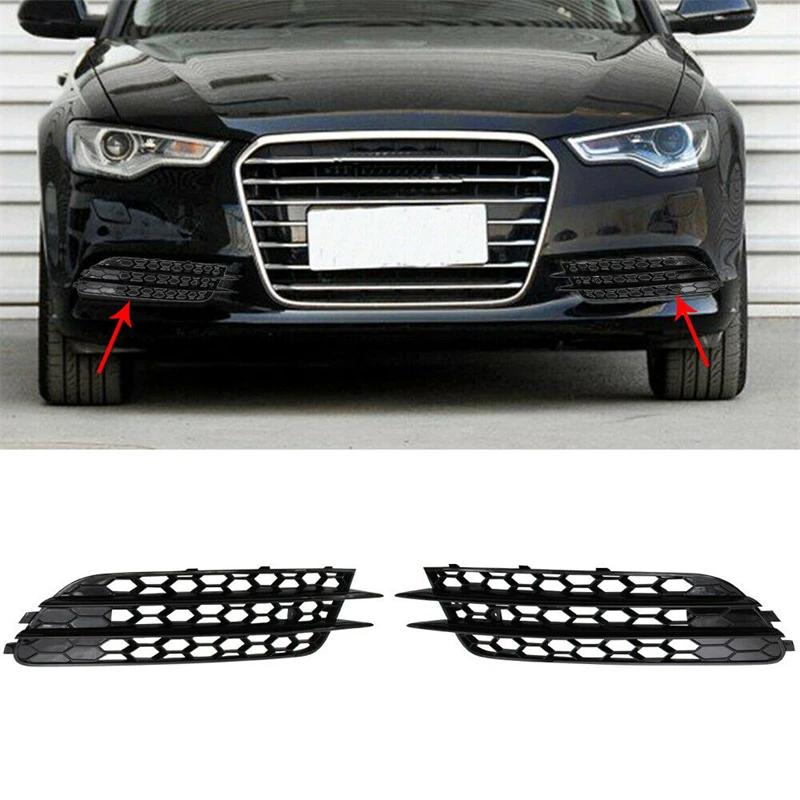 2Pcs Car Front Fog Light Cover Honeycomb Grille Grill For Audi A6 C7 2012 2013 2014 2015