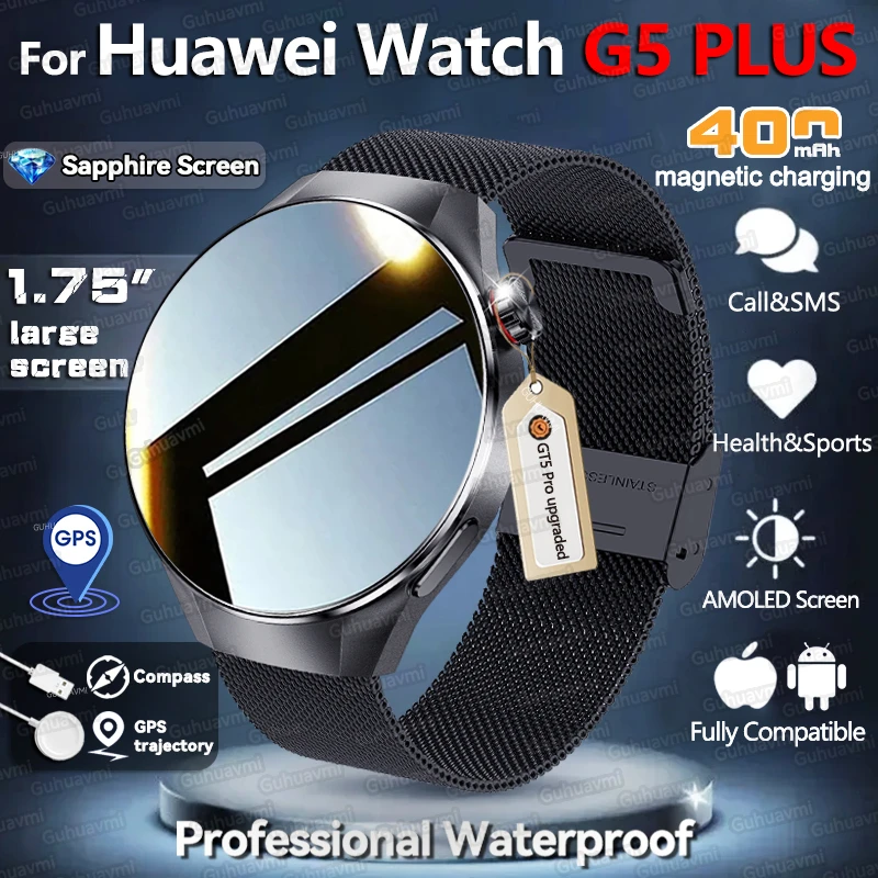 Nuovo Aggiornato Per HUAWEI Orologio G5 PLUS Astuto Della Vigilanza Degli Uomini GPS Traiettoria Bussola Chiamata Bluetooth IP68 Impermeabile Orologio Sportivo All'aperto