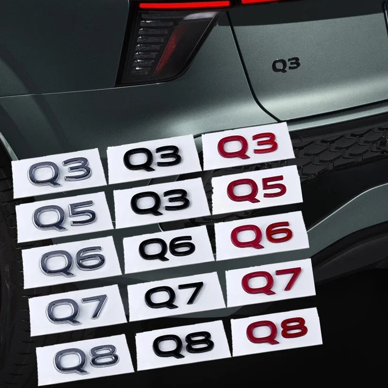Metal Car Styling Emblem for Audi Q3 Q5 Q6 Q7 Q8 Logo Letter Side Trunk Stickers Rear Decals Badge Auto Refitting Accessories