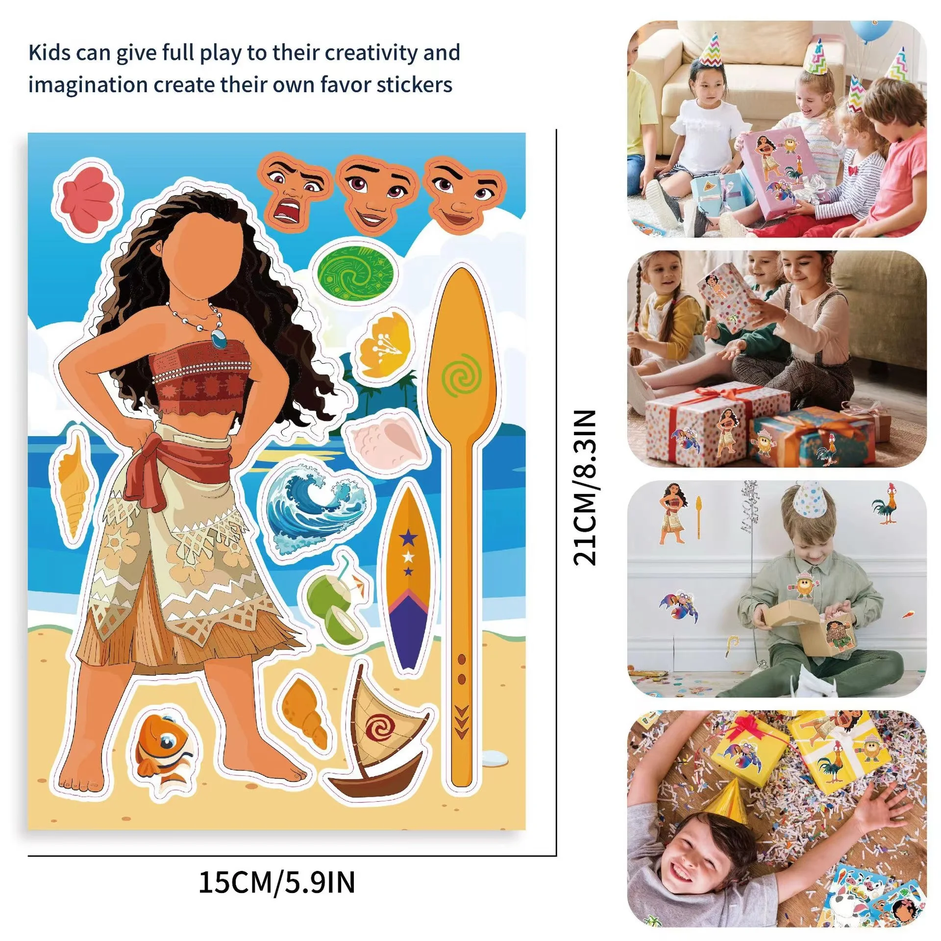 24pcs Disney Moana Stickers Children\'s Assembly Jigsaw Puzzle DIY Jigsaw Stickers Decorations Children\'s Educational Party Toy