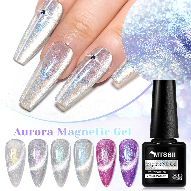 Mtssii 7ML Aurora Glitter Cat Magnetic Gel Polish Sparkling Rainbow Gel Nail Polish Semi Permanent UV Magnet Gel Nails Art DIY