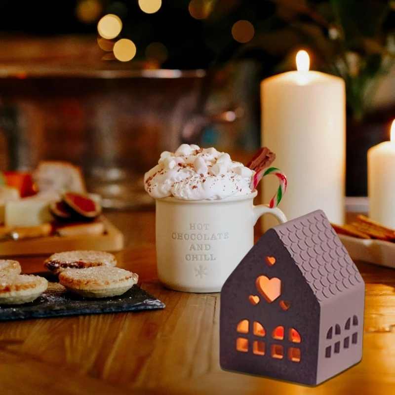 บ้านซิลิโคนขาตั้ง Tealight แม่พิมพ์ซิลิโคนเชิงเทียนแม่พิมพ์สำหรับเรซินอีพ็อกซี่