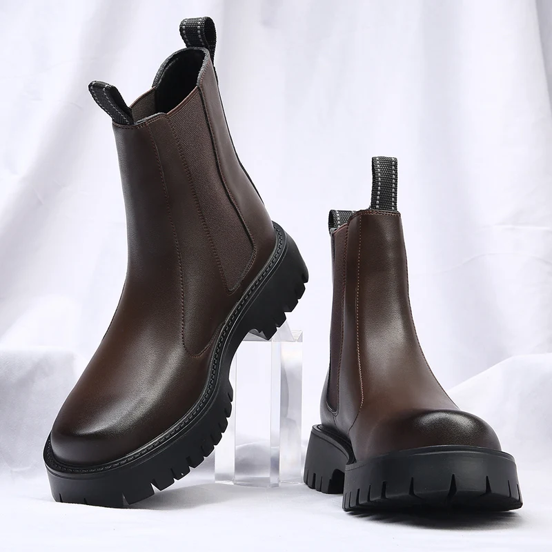 Bottines Chelsea pour homme, style britannique, bottines classiques en cuir avec élastique sur le côté, chaussures d'affaires automne-hiver_voghion.com