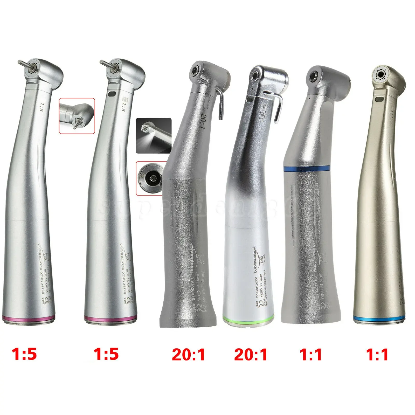 Dental Contra Angle Handpiece 1:5 /20:1/1:1 (Fiber Optic LED) Slow Low Speed Fit Kavo/NSK E-type Motor