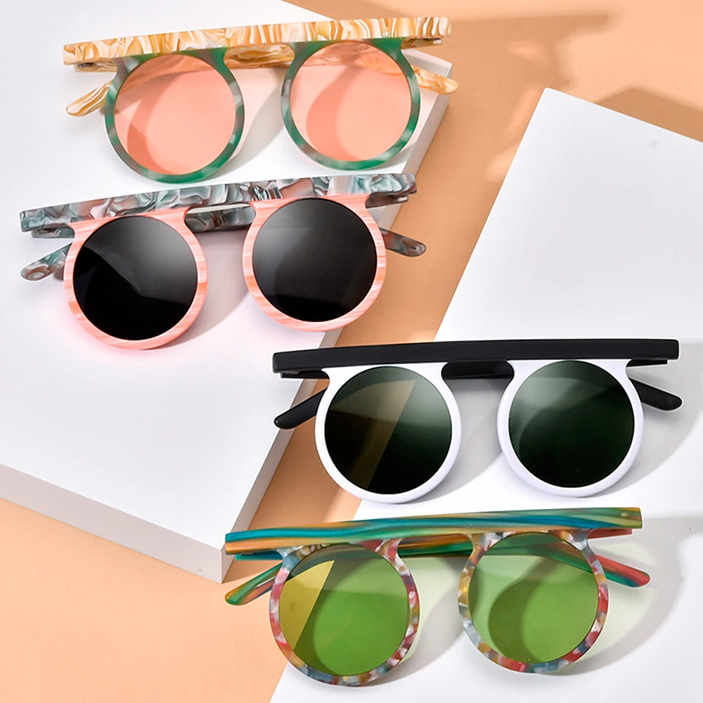 

New Arrivals Fashion Design Round Style Sunglasses For Men and Women Unique Patchwork Frosted Acetate Frame Customizable lenses