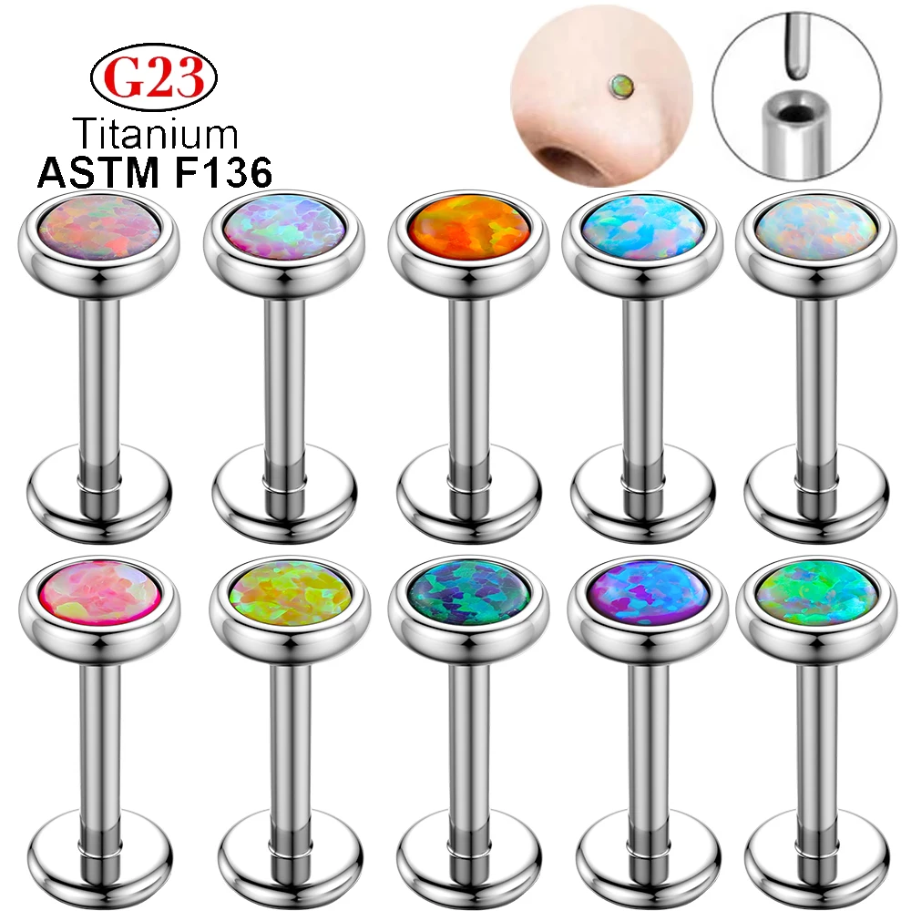 1pcs G23 Titanium Nose Labret Opal Piercings Threadless Tragus Helix Stud Earrings Push-In Lip Body Jewelry Women's Jewelry