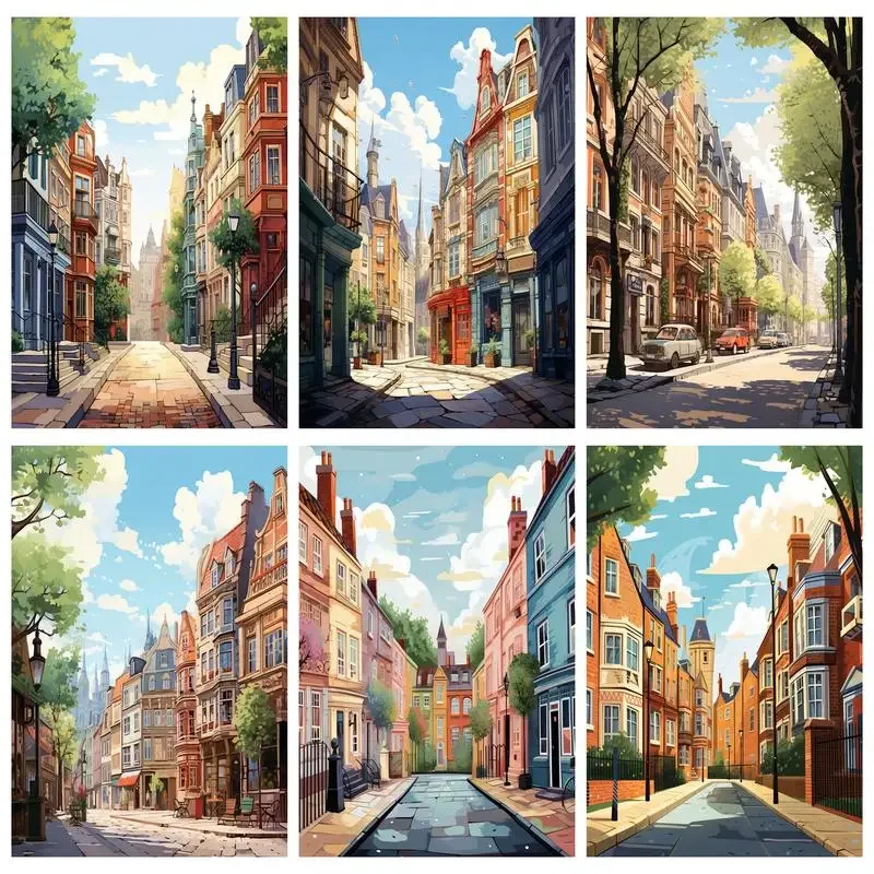 120877 Paint By Numbers Kits For Adults On Canvas Beautiful Town Oil Painting Crafts With Frame Wall Decor