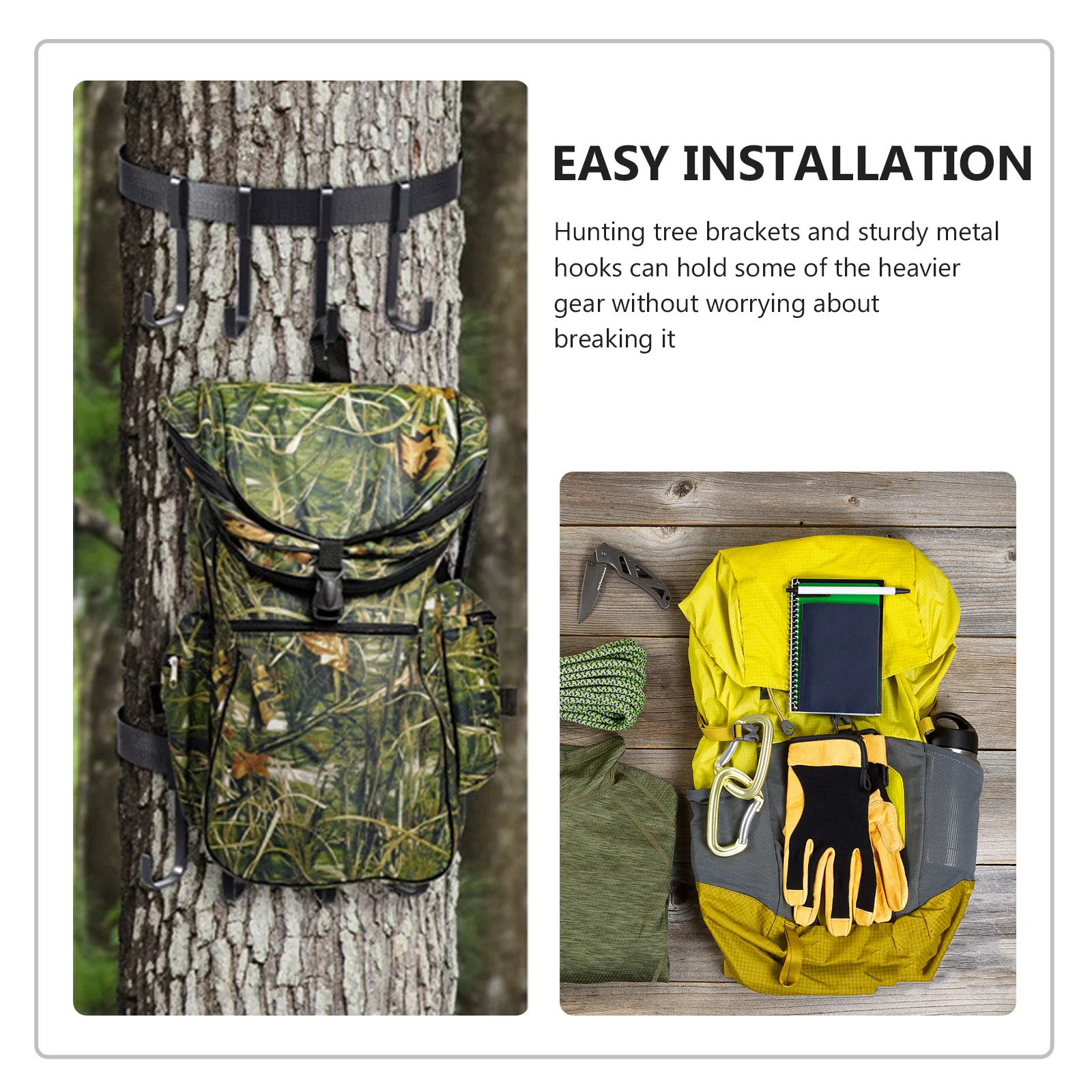 Juego de ganchos para árbol y sistema de correa, soporte de carga pesada para soporte de árbol de caza, accesorios de caza, accesorios de acampada, 1 Juego