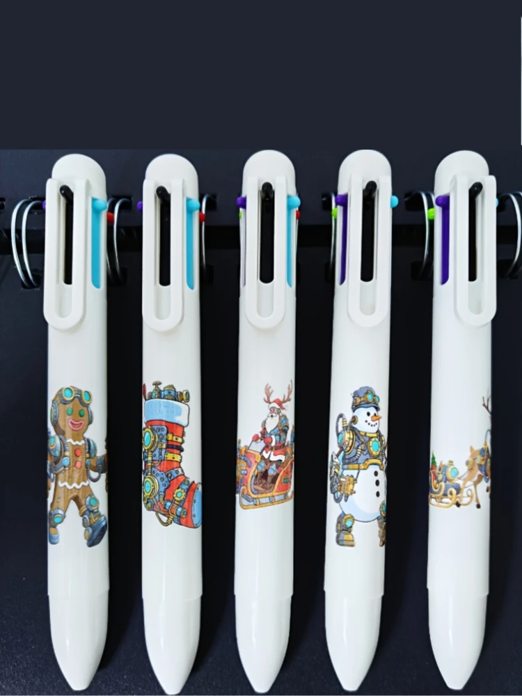 

10PCS mechanical Christmas multi-color pen, white Christmas series six-in-one ballpoint pen, student school gift pen
