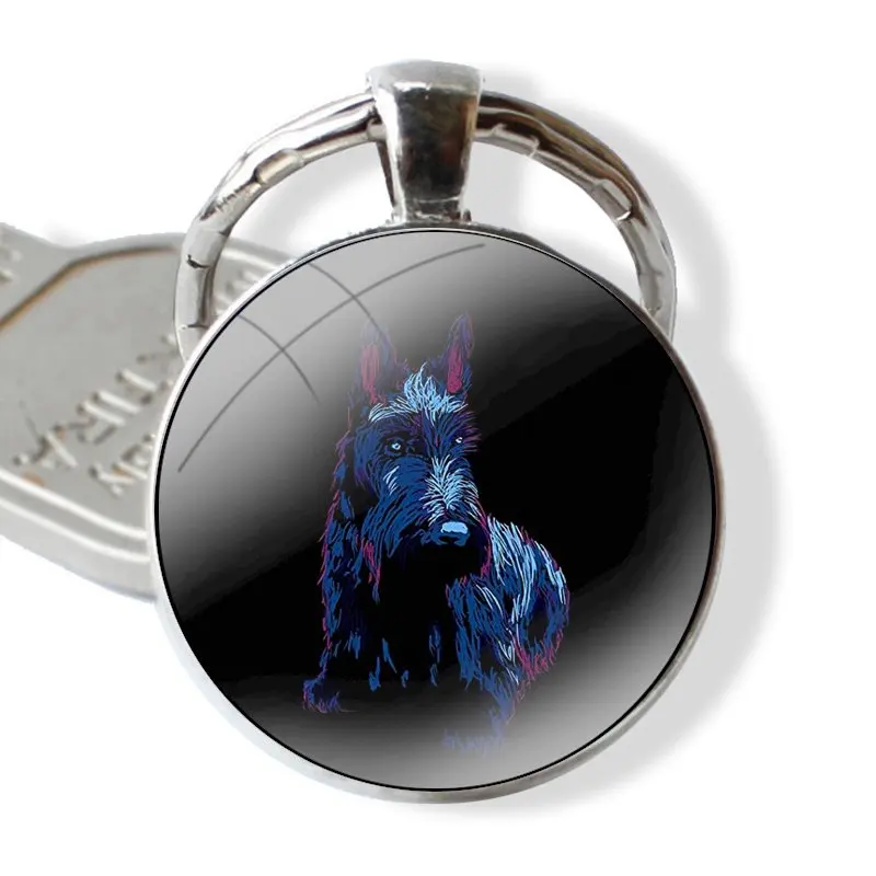 fashion Scottish Terrier dog Keychain Handmade Glass Cabochon Key Ring Holder Pendant Key Chains