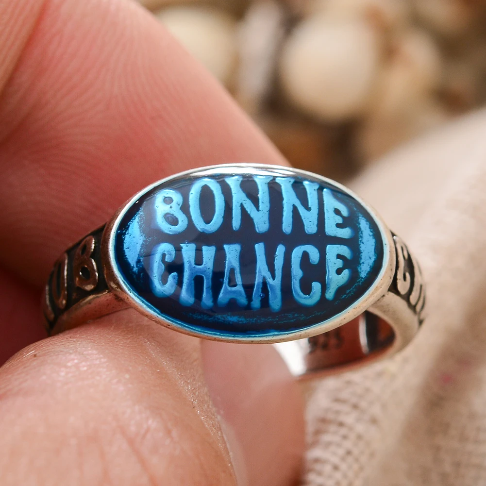 Hot Sell Elegant Colored Drop Glaze Bonne Chance Letter Thai Silver Female Party Ring Jewelry For Women New Year Gifts
