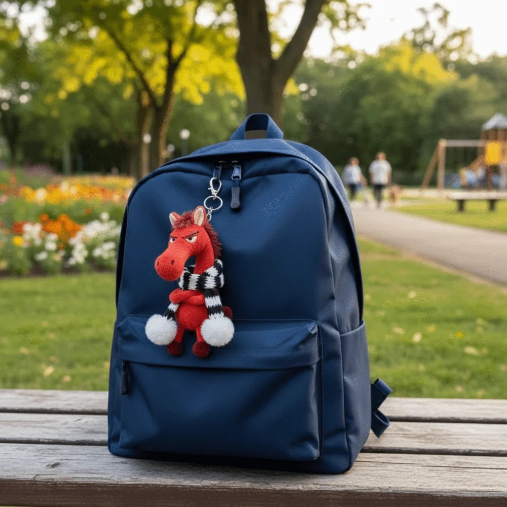 Uroczy breloczek z koniem z kreskówki, wykonany ręcznie, z szalikiem, kucyk różowo-czarny, symulacja konia, prezent na Boże Narodzenie.