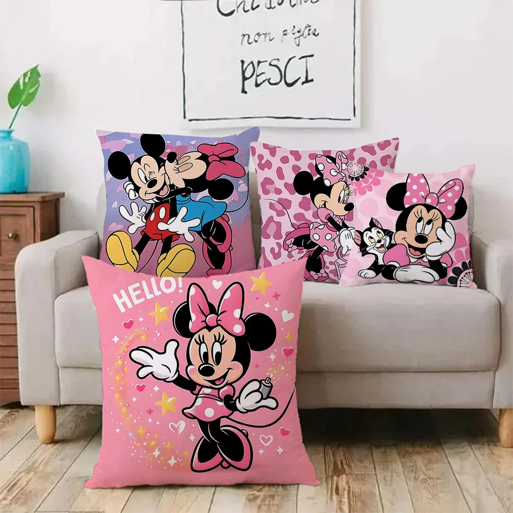 Kawaii Mickey Minnie Couple Pillow Covers Cartoon Disneys Sofa Decorative Home Double-sided Printing Short Plush Cushion Cover